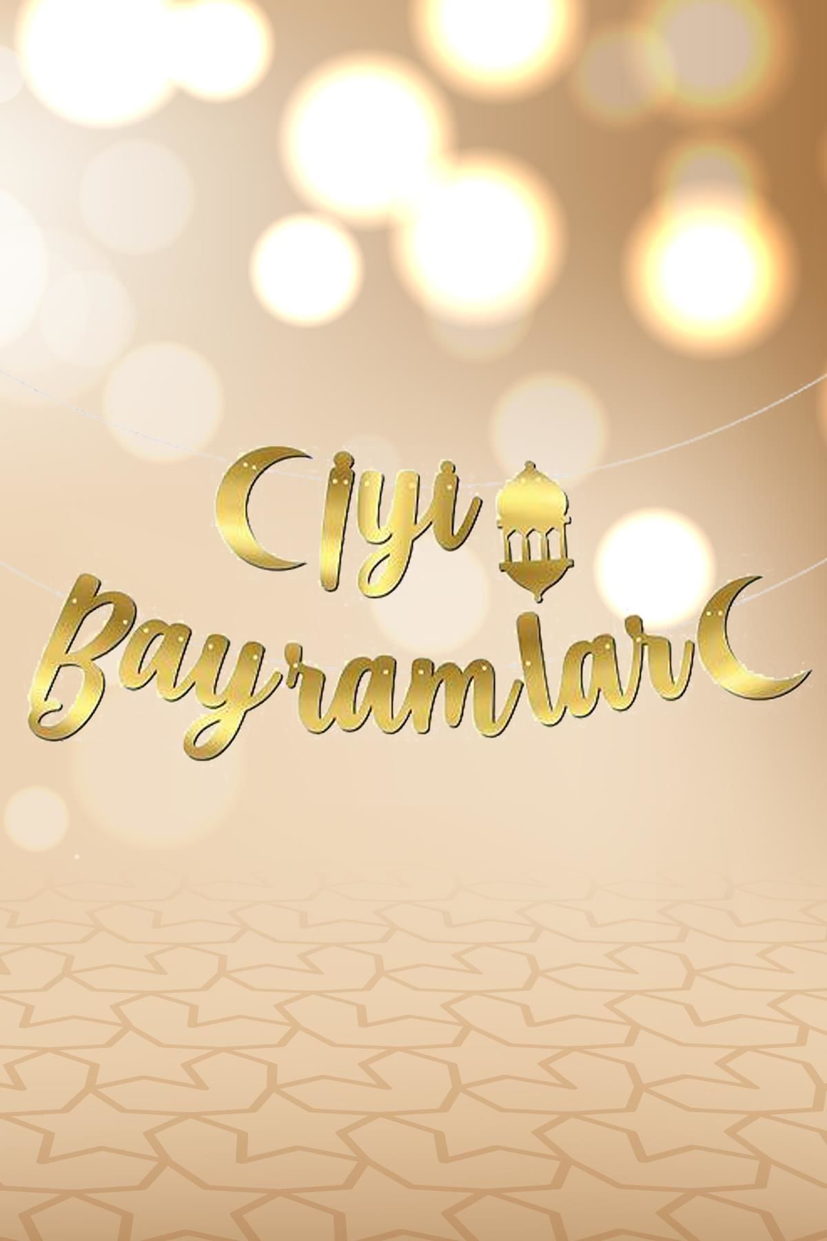 İyi Bayramlar Kaligrafi Banner Gold Renkli İpe Dizili Altın Ramazan Süsü
