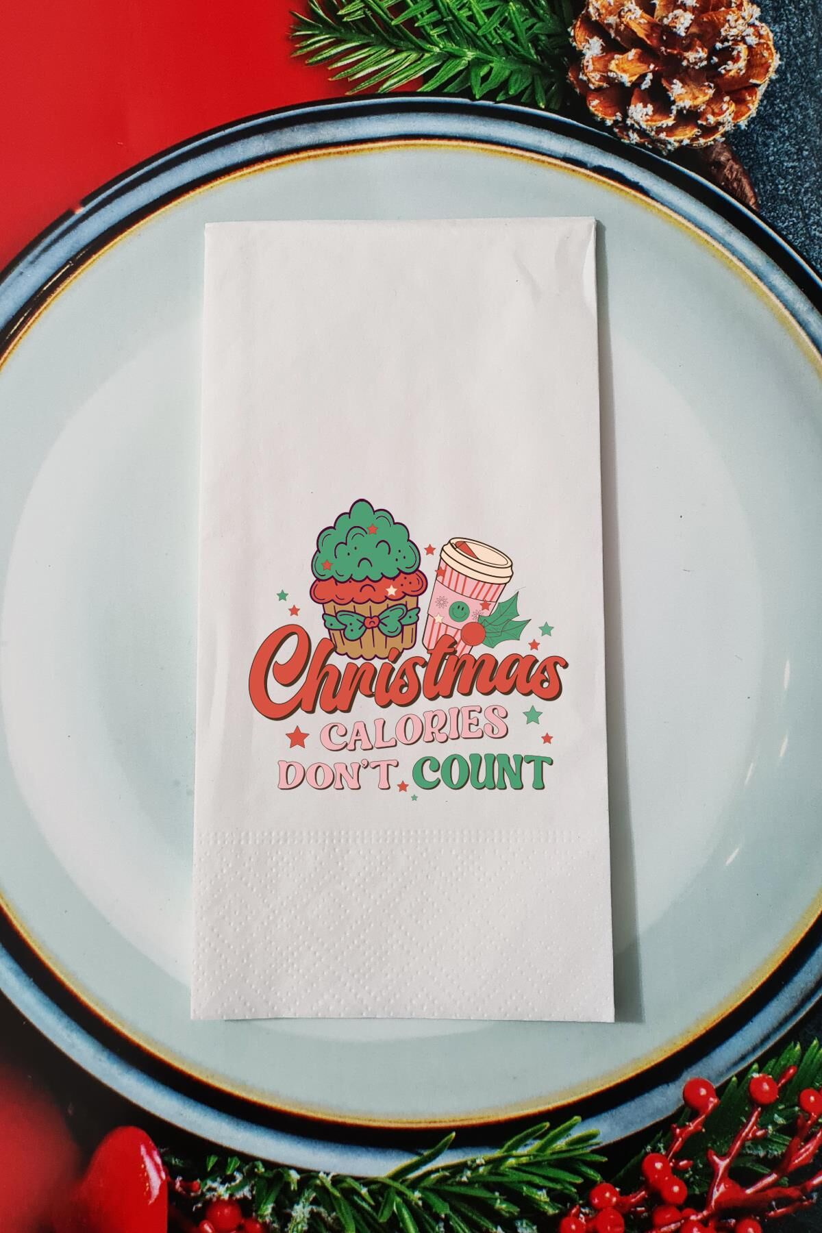 Christmas Calories Dont Count Yazılı Retro Yılbaşı - Yeni Yıl Sunum Peçetesi