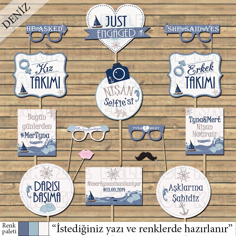 Vintage Marin Konsept Konuşma Balonları Seti