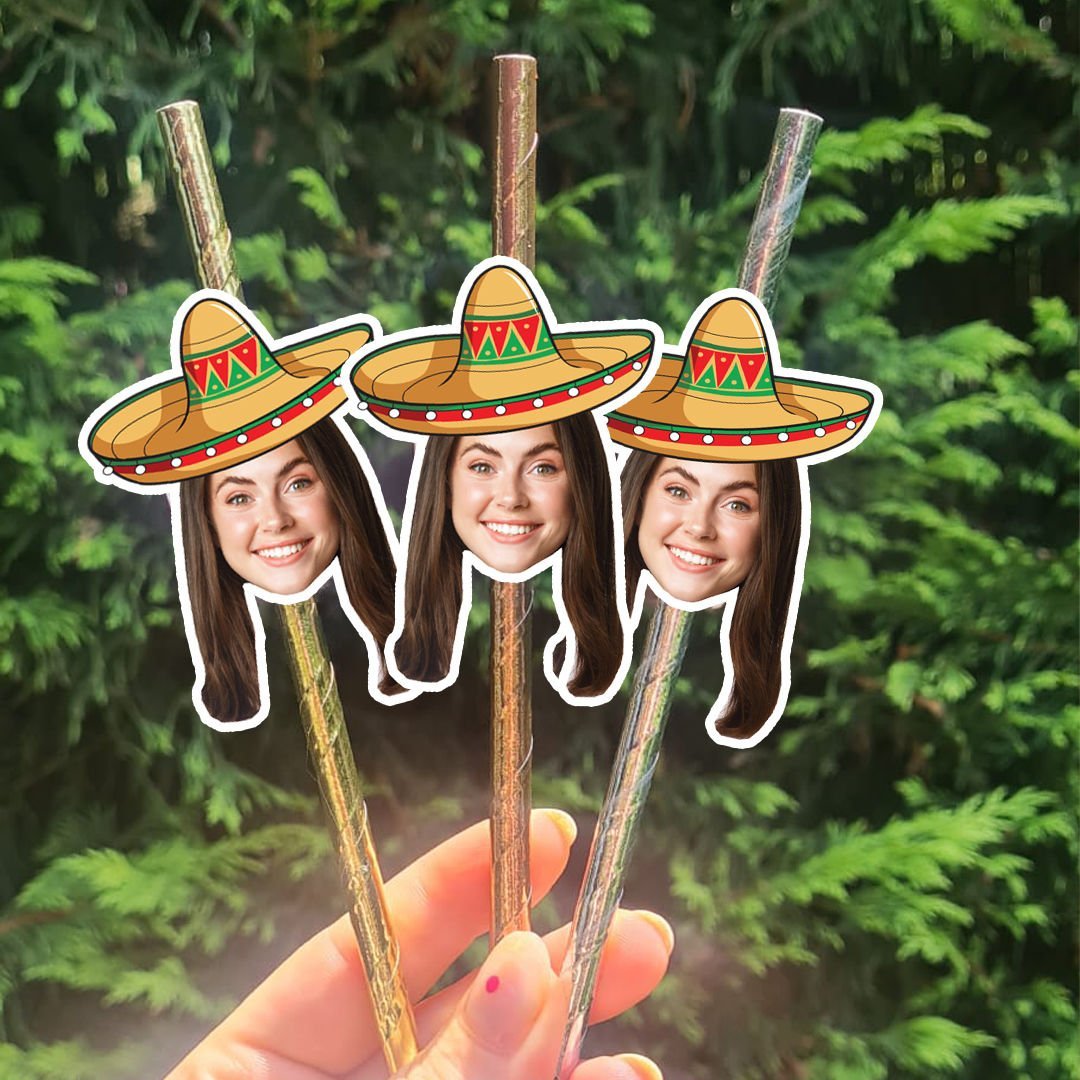 Meksika Şapkalı Fotoğraf Baskılı Pipet Takımı 5 li