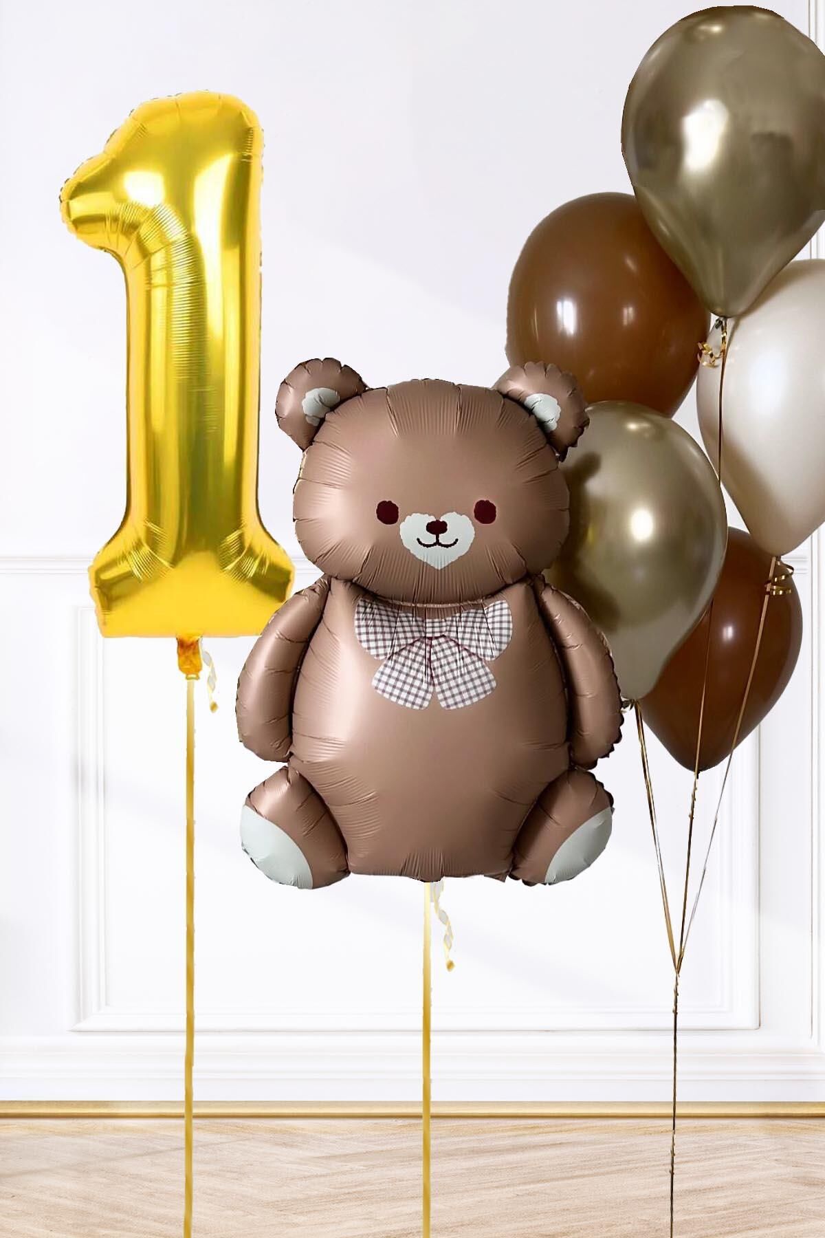 Retro Ayı Tema Yaş Balonlu Doğum Günü Balon Zinciri Seti Büyük Yaş Balonlu
