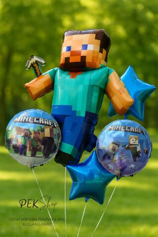 Minecraft Folyo Balon Seti 5li Minecraft Tema Doğum Günü Balonları