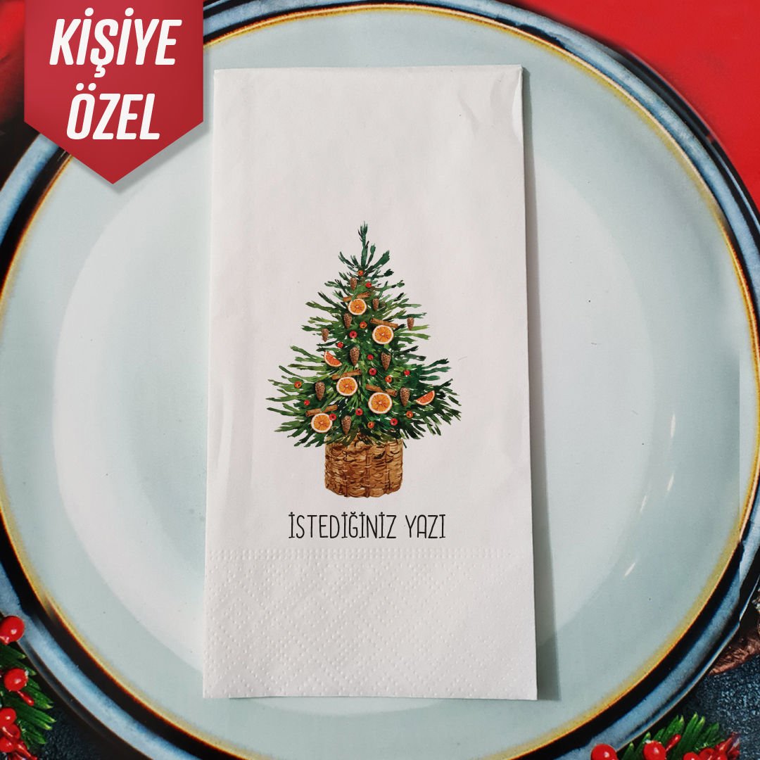 Kişiye Özel Portakal Çam Ağacı Konsept Yılbaşı Sunum Peçetesi