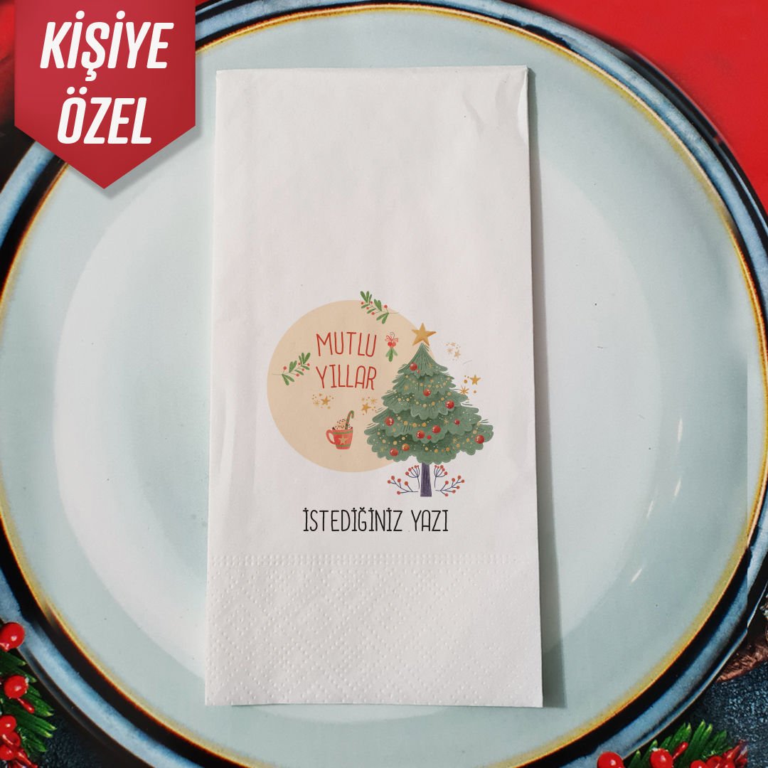 Kişiye Özel Mutlu Yıllar Konsept Yılbaşı Sunum Peçetesi