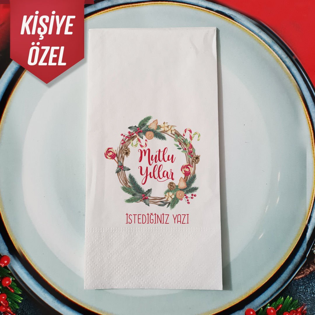 Kişiye Özel Mutlu Yıllar Konsept Yılbaşı Sunum Peçetesi