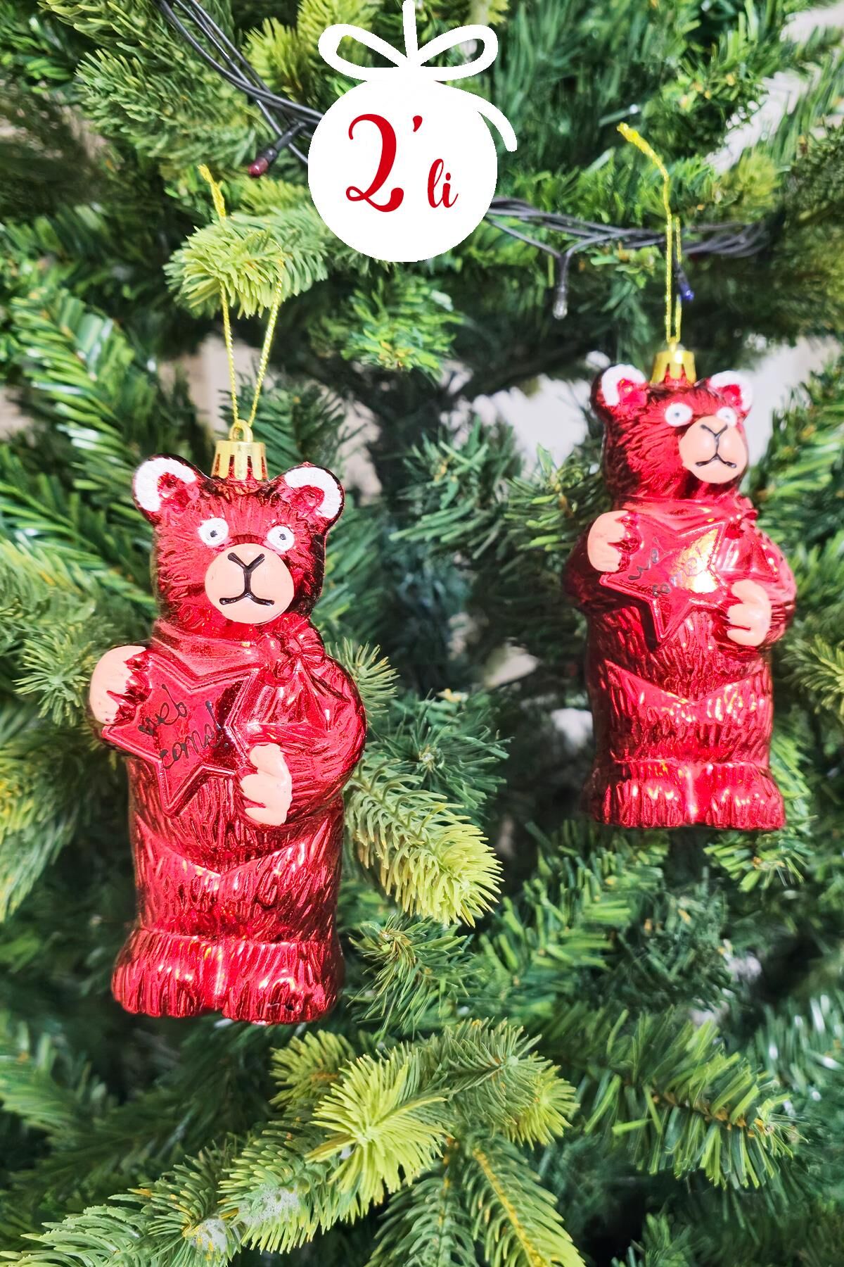 2li Sevimli Ayı Yılbaşı Ağaç Süsü Çam Ağacı Süsü Büyük Ayı 2li Paket