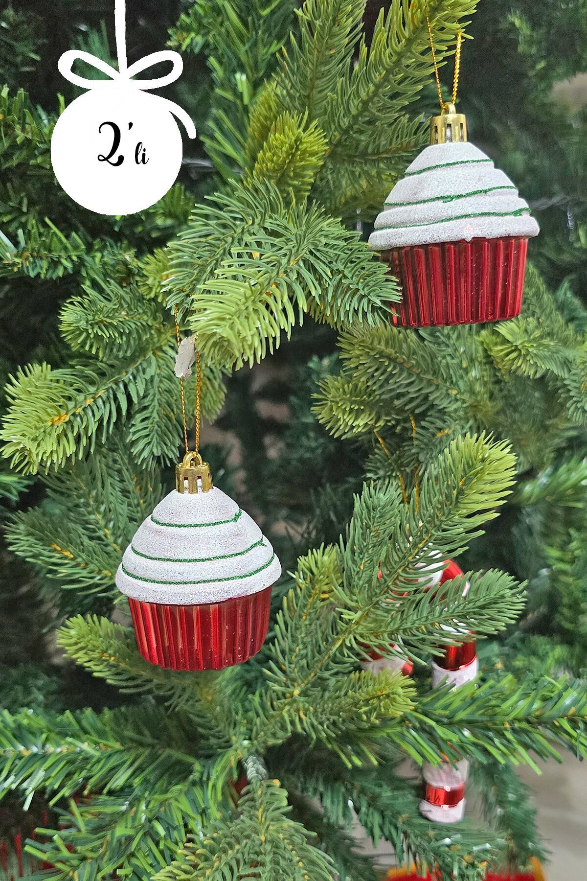 Cupcake Şekilli Yılbaşı Ağacı Süsü Kremalı Kek Çam Ağaç Süsü 2li Paket