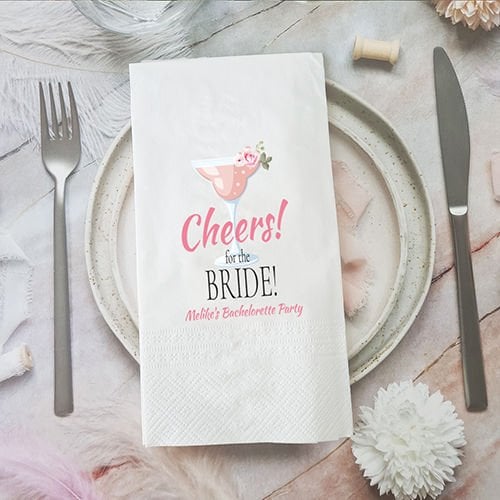 ''Cheers for the Bride'' Çiçekli Şampanya Konsept Bekarlığa Veda İsimli Peçete