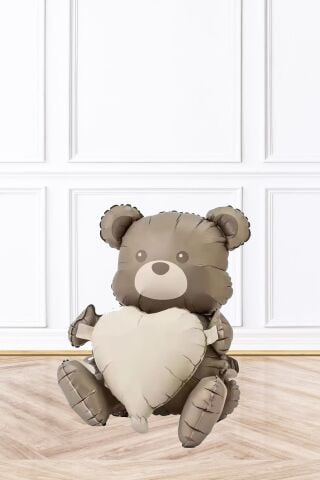 Oturan Kalpli Kahverengi Ayı Folyo Balon Sevimli Ayıcık Balon