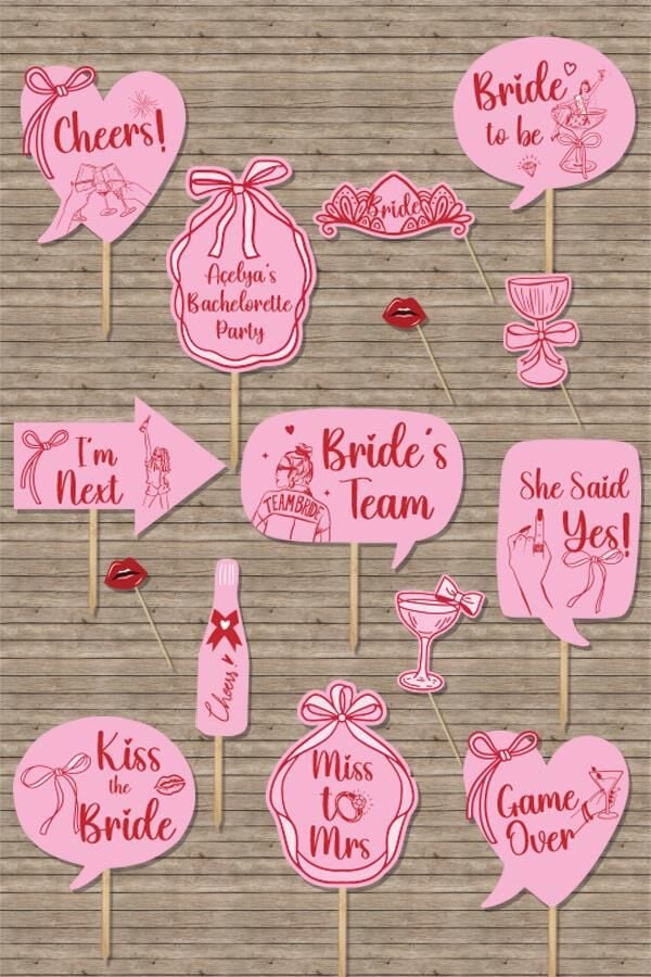 Kırmızı Fiyonklar Bekarlığa Veda Konuşma Balonları Seti Bride To Be Parti Pankartları