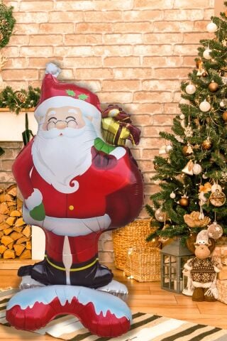 Ayaklı Noel Baba Balonu Büyük Boy Yılbaşı Süsleri Noel Baba Şekilli Balon