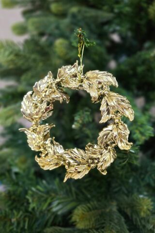 Gold Çelenk Yılbaşı Ağaç Süsü Yaprak Çelengi Yılbaşı Ağacı Süsü