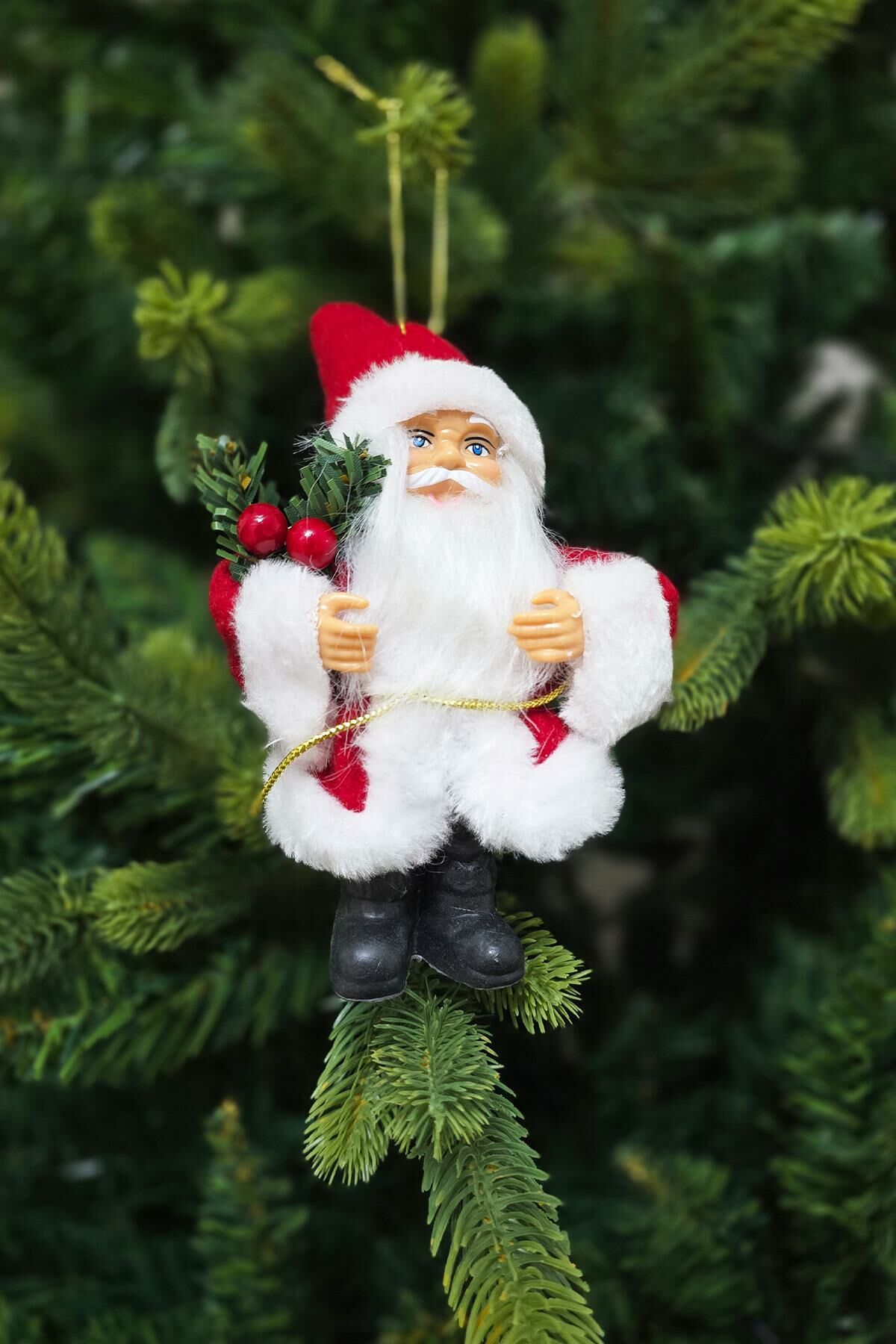 Gerçekli Noel Baba Yılbaşı Ağaç Süsü Sakallı Peluş Kıyafetli Şık Noel Baba Yılbaşı Ağacı Süsü