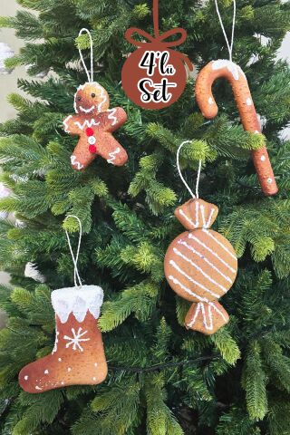 Yılbaşı Ağaç Süsleme Seti Gerçekçi Kurabiye Süsler Seti Kurabiye Adam Baston Şeker Çorap Şeker Paketi 4lü