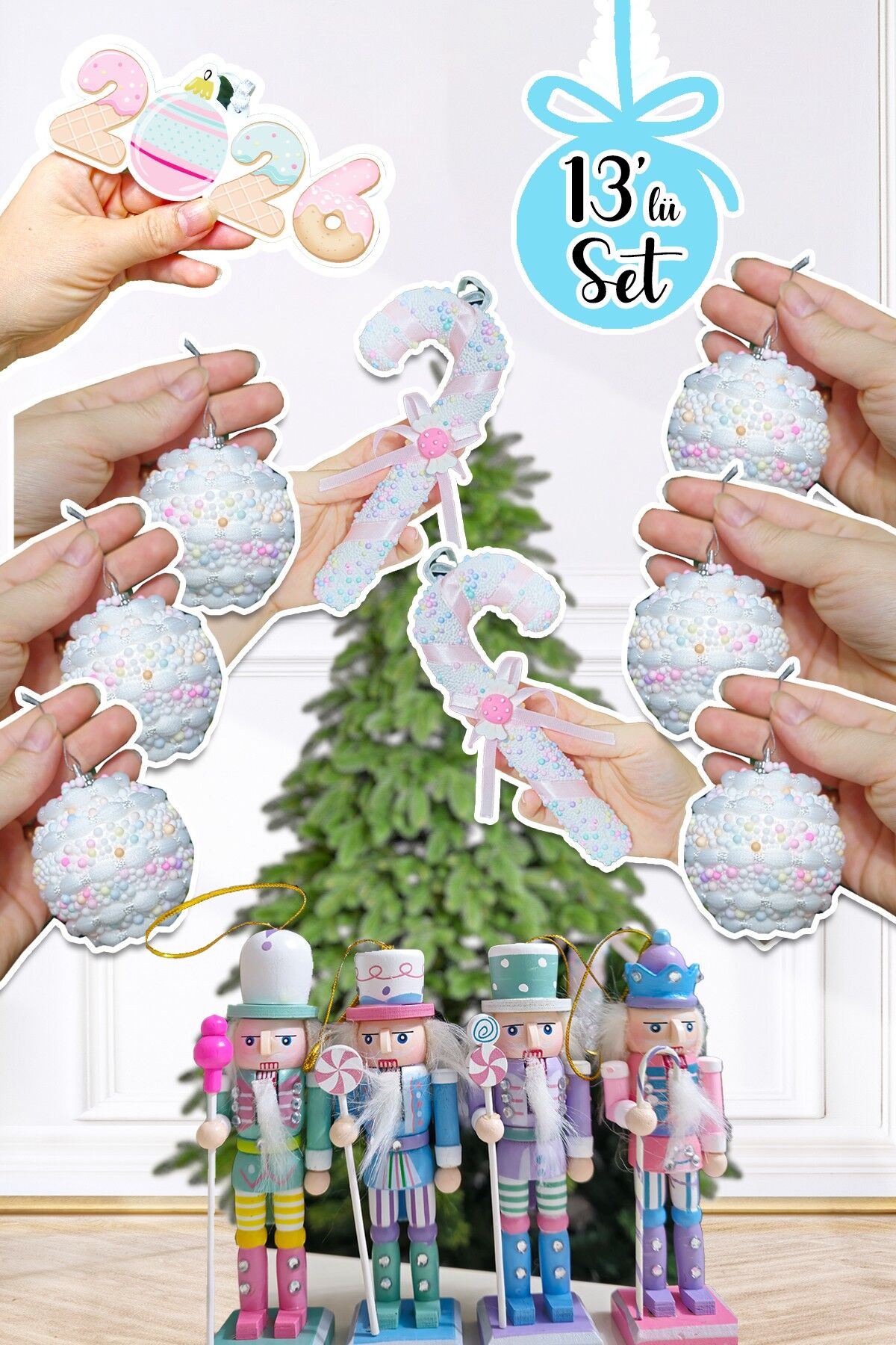 Yılbaşı Ağaç Süsleme Seti Makaron Renkler Yılbaşı Ağaç Süsleri Kurşun Askerli Lüks Set 13lü Paket