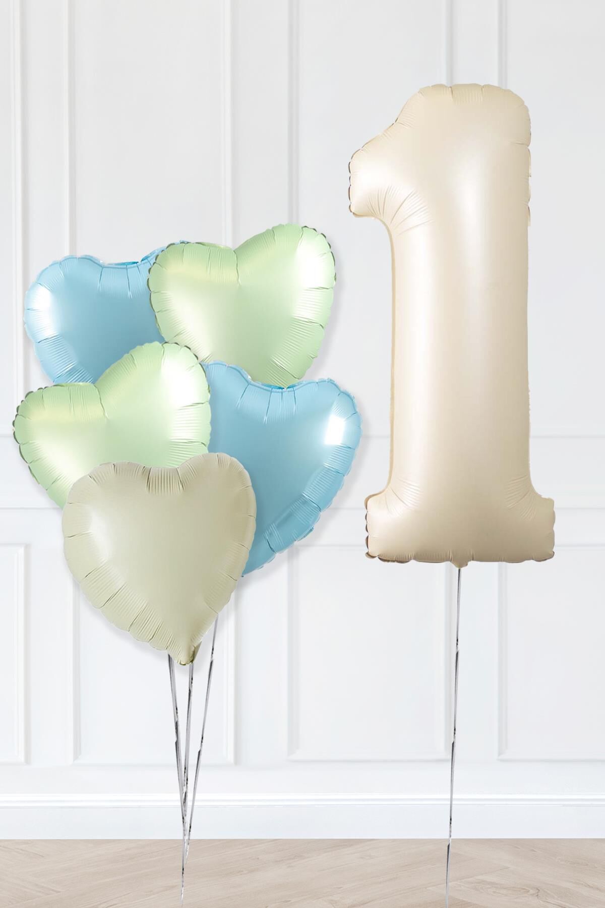 Retro Yeşil Mavi Kalpli Krem Yaş Balonlu Balon Seti Deniz Kumu Krem Retro Doğum Günü Rakam Yaş Balon Seti