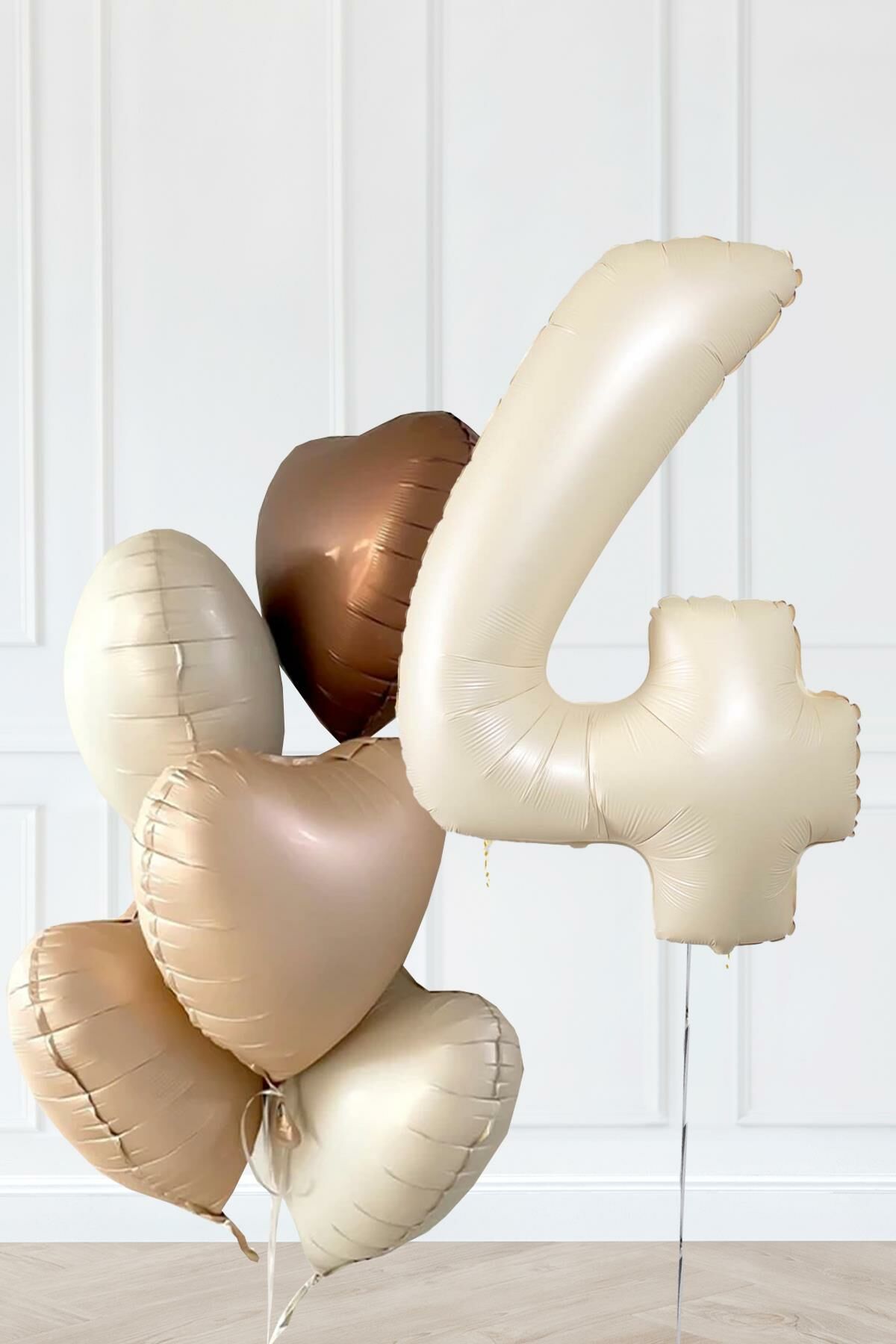 Retro Krem Yaş Balonlu Karamel Kahve Kalpli Retro Doğum Günü Yaş Balon Seti 4