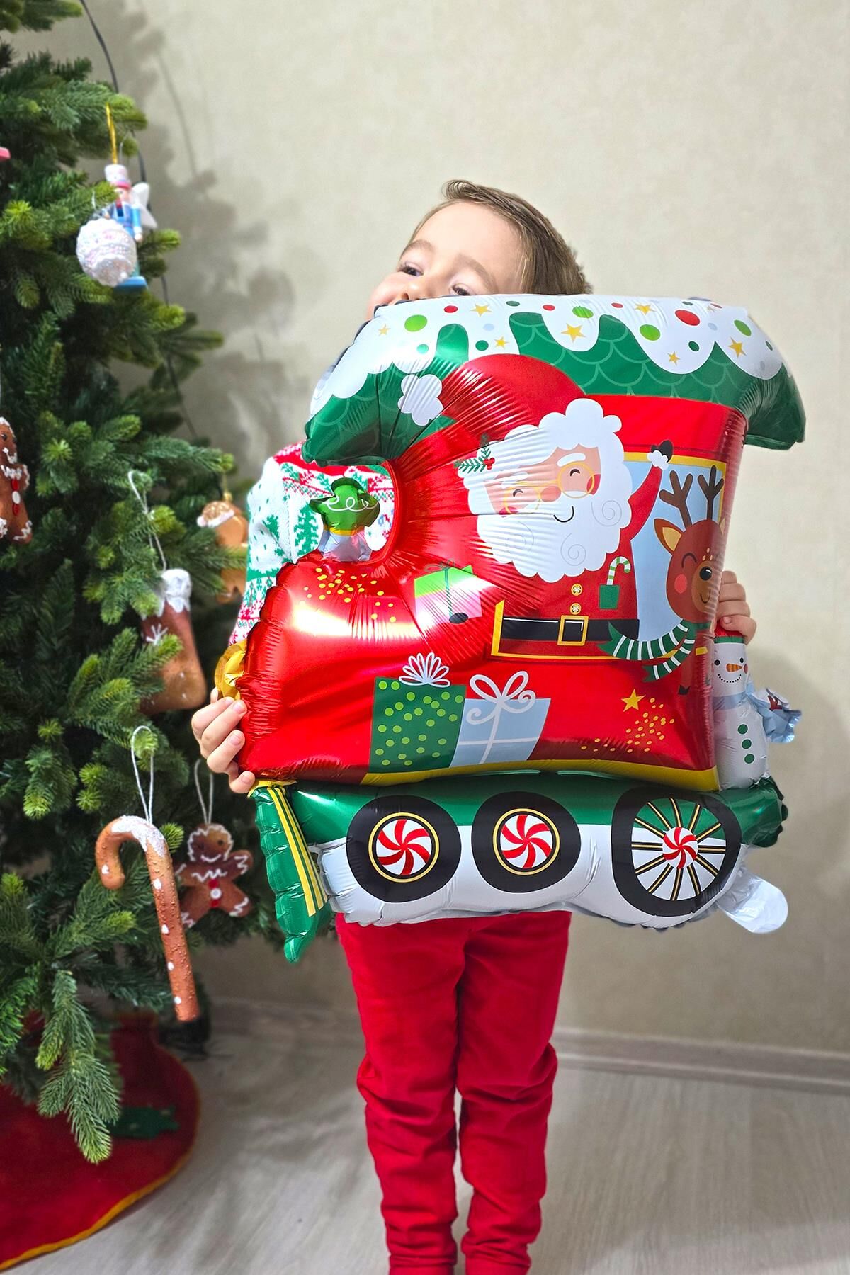 Yılbaşı Treni Folyo Balon Sevimli Yılbaşı Balonu