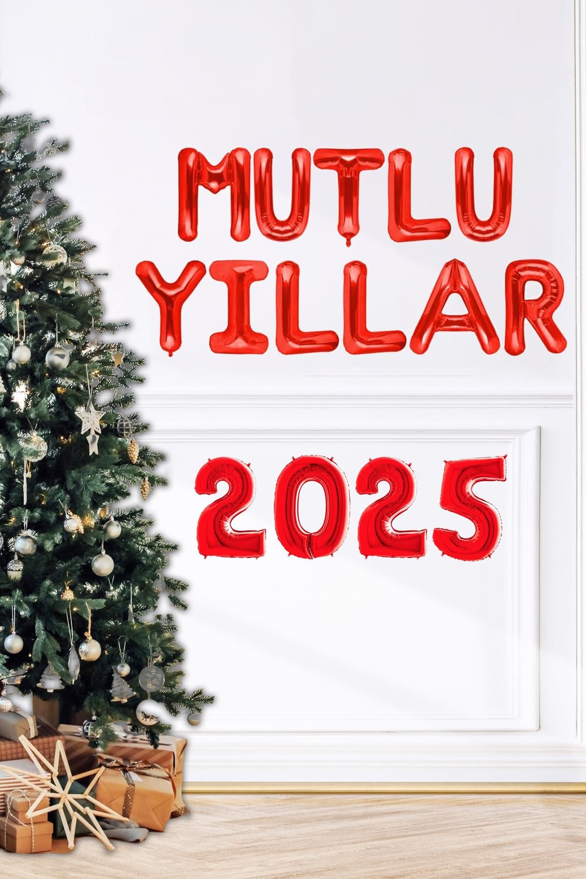 Mutlu Yıllar 2025 Balon Seti Harf ve Rakam 2025 Yılbaşı Balon Süsleme Seti