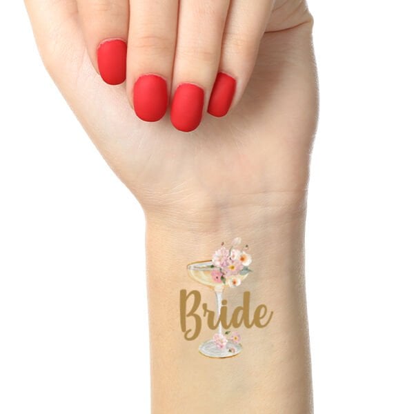 Çiçekli Gold Bride Kadeh Konsept Geçici Dövme