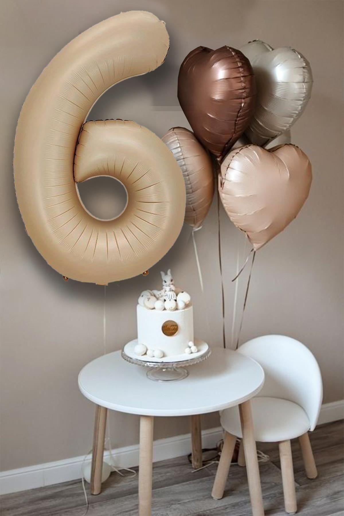 Retro Krem Karamel Kahve Kalpli Yaş Rakam Balon Seti Retro Doğum Günü Yaş Balon Seti 6