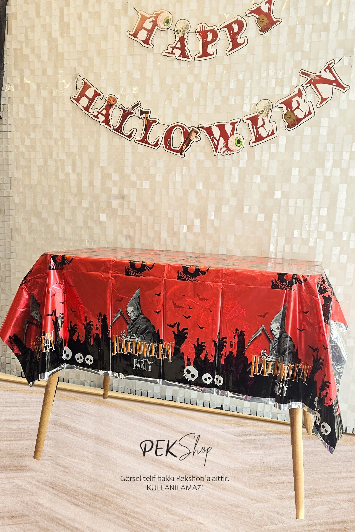 Cadılar Bayramı Masa Örtüsü Kırmızı Halloween Party Masa Örtüsü Büyük Boy 135x180cm