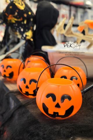 Cadılar Bayramı Mini Şeker Kovası 6lı Paket Kulplu Kabak Kova Minik