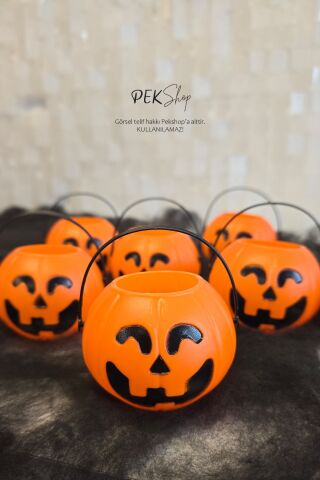 Cadılar Bayramı Mini Şeker Kovası 6lı Paket Kulplu Kabak Kova Minik