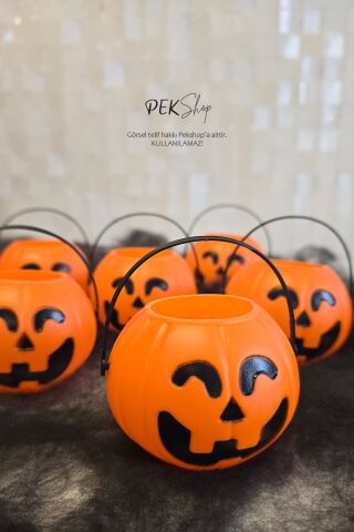 Cadılar Bayramı Mini Şeker Kovası 6lı Paket Kulplu Kabak Kova Minik