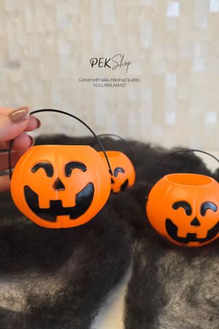 Cadılar Bayramı Mini Şeker Kovası 3lü Paket Kulplu Kabak Kova Minik