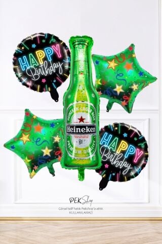 Bira Şişeli Folyo Balon Seti Doğum Günü Bira Şişesi Heineken Şişe Balonlu Doğum Günü Balon Seti