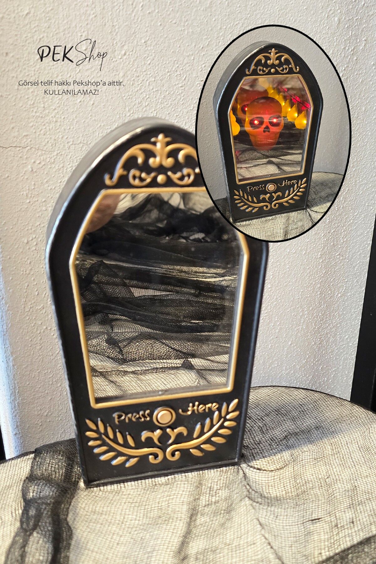 Aynalı Kapı Zili Sesli Korkutucu Cadılar Bayramı Kapı Zili Halloween Süs Aksesuar