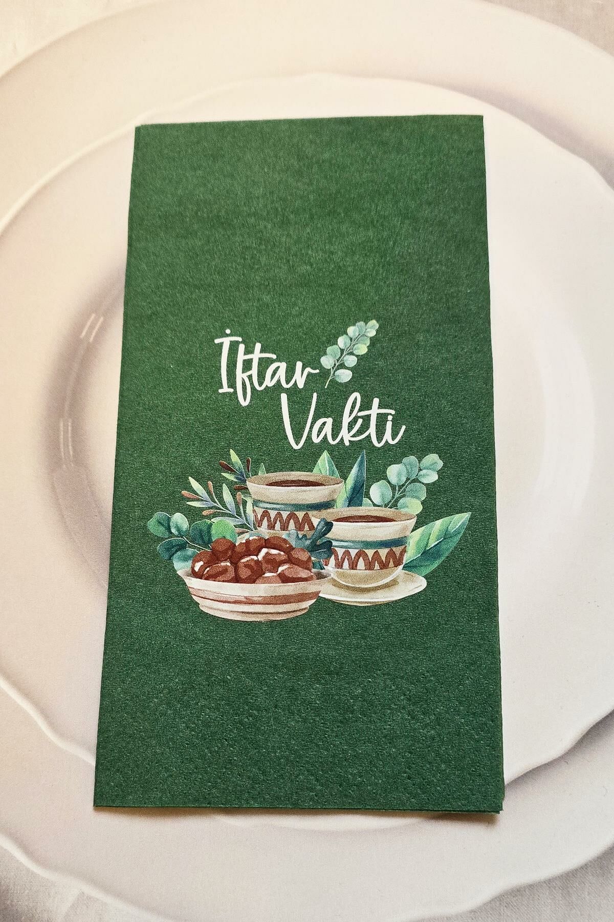 Ramazan Peçetesi İftar Vakti Yazılı Yeşil Peçete Ramazan Sofra Peçetesi 12li Paket