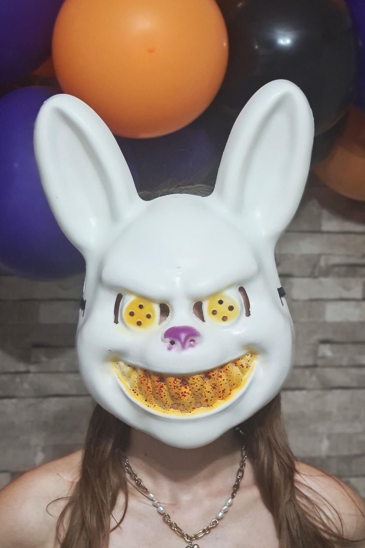 Beyaz Tavşan Cadılar Bayramı Halloween Maskesi Katil Tavşan Korkunç Maske Beyaz