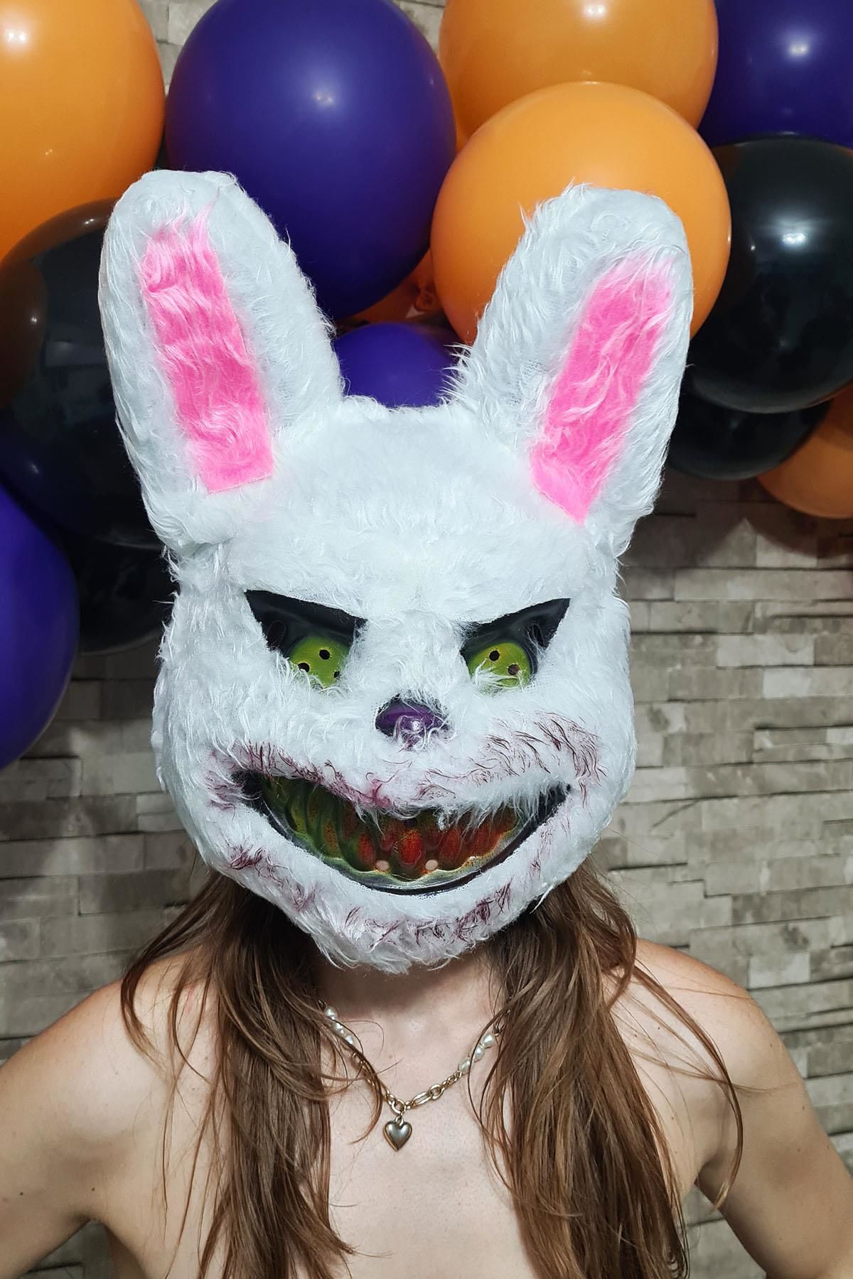 Tüylü Tavşan Maskesi Cadılar Bayramı Halloween Maskesi Korkunç Katil Tüylü Tavşan Maske