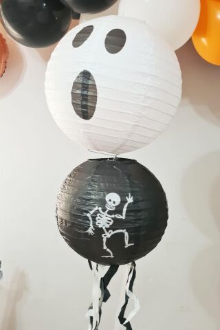 Cadılar Bayramı Fener Süsleri Tavan Süsü İkili Halloween Kağıt Fener Süsler Hayalet İskelet