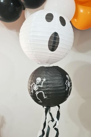 Cadılar Bayramı Fener Süsleri Tavan Süsü İkili Halloween Kağıt Fener Süsler Hayalet İskelet