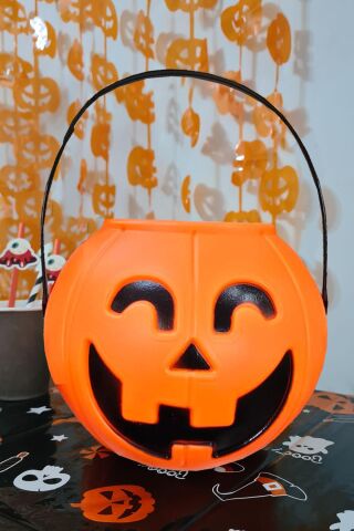 Cadılar Bayramı Şeker Kovası Büyük Boy Turuncu Kabak 18cm Halloween Şeker Kovası