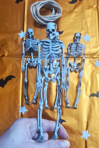 Cadılar Bayramı İskelet Figür Süsler İpli Halloween Süsleri 4lü İskelet Figürler 14cm