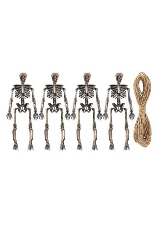 Cadılar Bayramı İskelet Figür Süsler İpli Halloween Süsleri 4lü İskelet Figürler 14cm