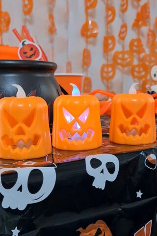 Korkunç Balkabağı Işık Halloween Işıklı Süsler Cadılar Bayramı Masa Üstü Işıklı Süsler 3lü Set