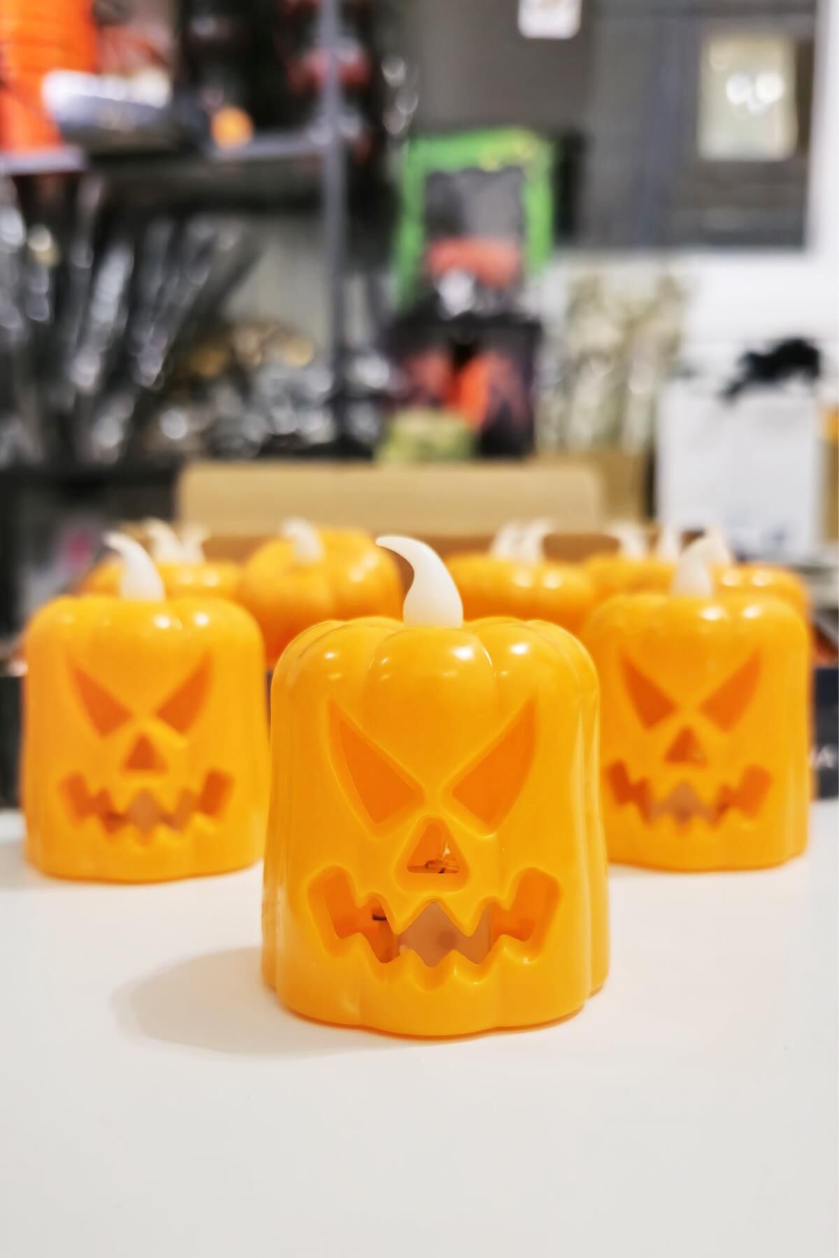 Korkunç Balkabağı Işık Halloween Işıklı Süsler Cadılar Bayramı Masa Üstü Işıklı Süsler 3lü Set