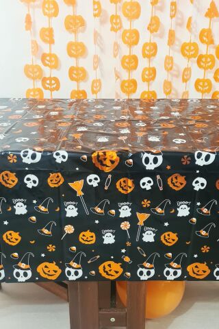 Halloween Masası Örtüsü Cadılar Bayramı Desenli Masa Örtüsü Büyük Boy 135x180cm