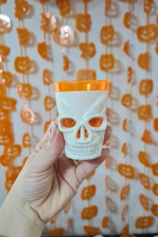 Halloween Işıklı Bardak Kuru Kafa Shot Bardağı Işıklı Cadılar Bayramı Bardağı 7cm