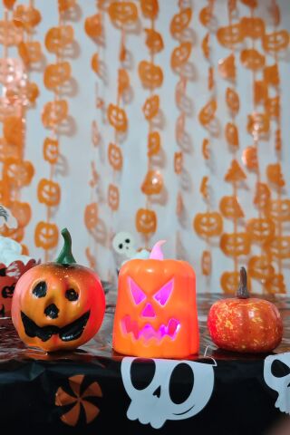 Halloween 3 lü Bal Kabağı Süs Seti Işıklı Balkabağı Mum Gülen Balkabağı Figür ve Küçük Balkabağı Figür