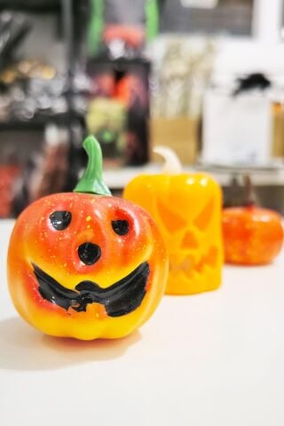 Halloween 3 lü Bal Kabağı Süs Seti Işıklı Balkabağı Mum Gülen Balkabağı Figür ve Küçük Balkabağı Figür