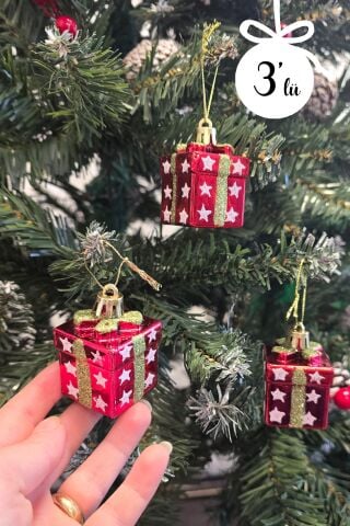 Hediye Paketi Şekilli Lüks Yılbaşı Ağacı Süsü 3lü Paket