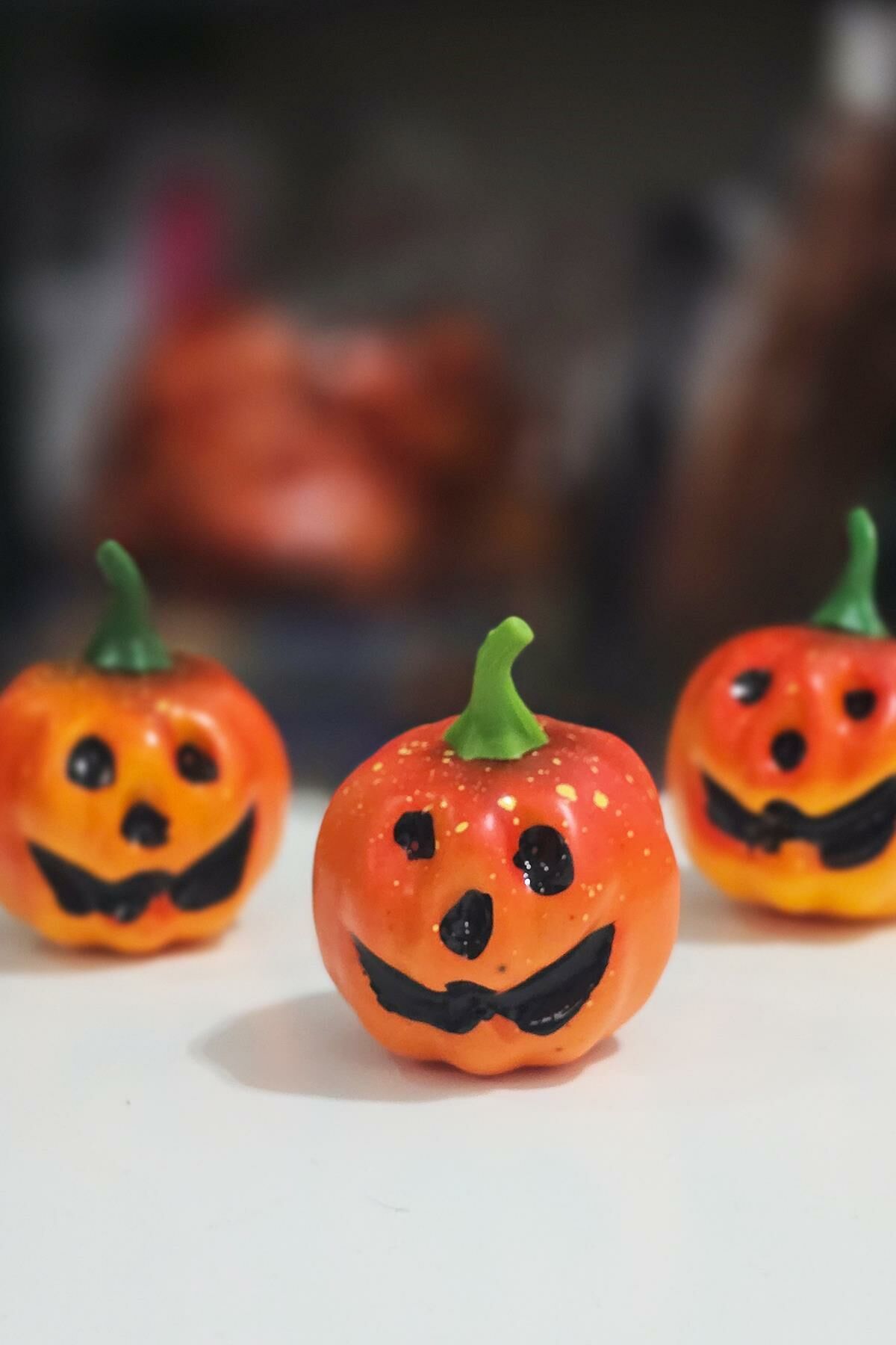 Halloween Gülen Surat Balkabağı Figür Süs 7cm - 3 Lü Set Cadılar Bayramı Kabak Figür Masa Süsleri 3 Adet