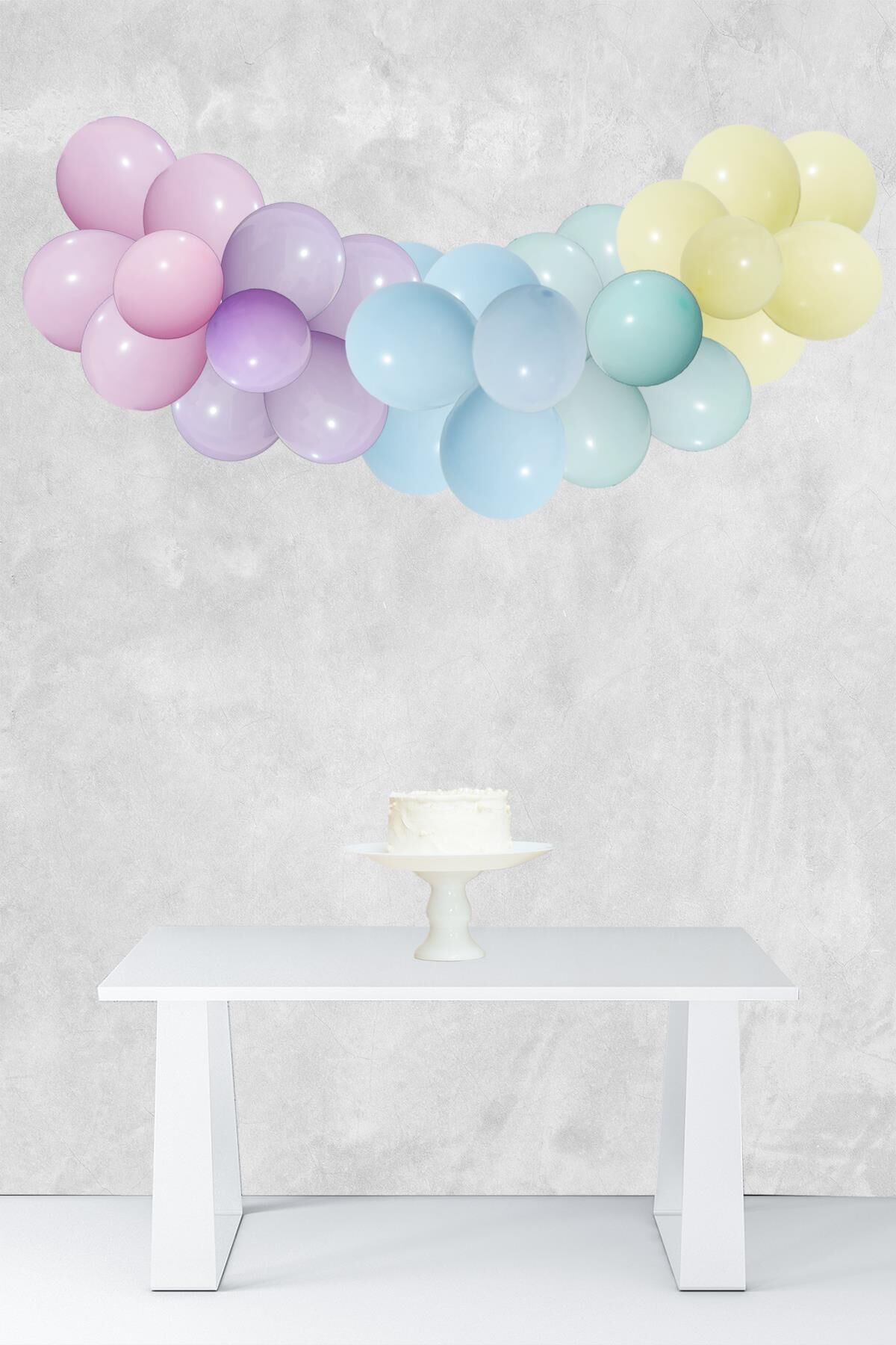 Makaron Gökkuşağı Konsept Balon Zinciri Unicorn Temalı Parti Balon Seti 52 Parça