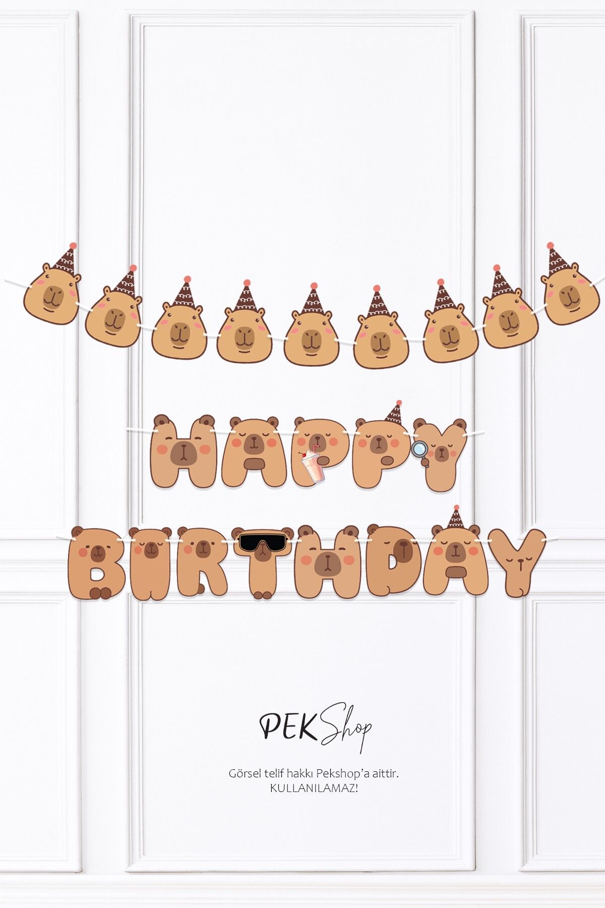 Kapibara 2li Banner Seti Kafalar ve Happy Birthday Banner Capybara Tema Parti Süsleri İpe Dizili Duvar Süsü